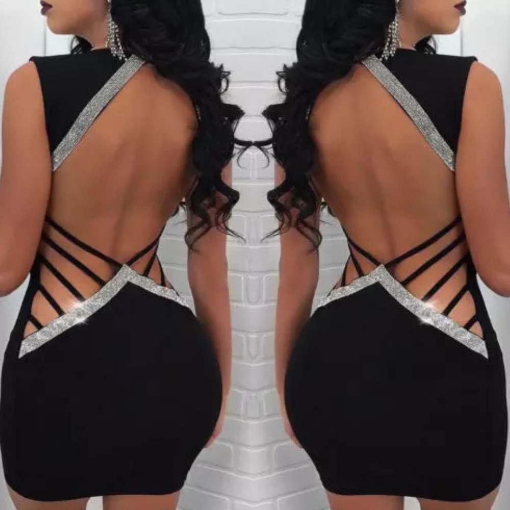 Sexy Black Backless Party Cocktail Club Mini Dress